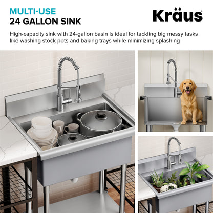 KRAUS Standart Pro 32” 18-Gauge Stainless Steel Single Bowl Commercial Style Laundry Utility Sink - KHS230-32