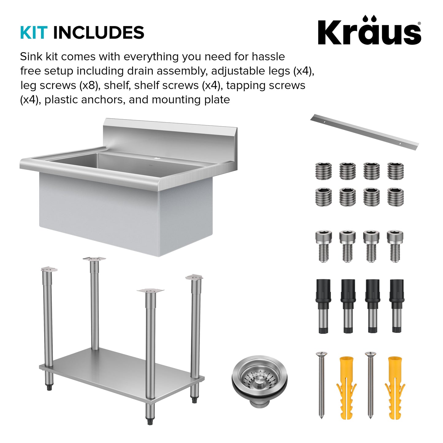 KRAUS Standart Pro 32” 18-Gauge Stainless Steel Single Bowl Commercial Style Laundry Utility Sink - KHS230-32