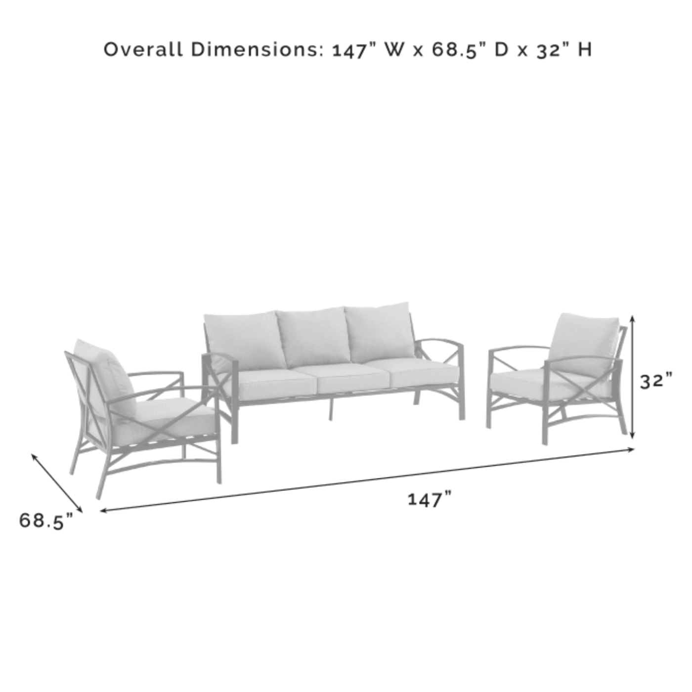 Crosley Kaplan 147 Inch 3pc Outdoor Metal Sofa Set - KO60030BZ