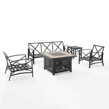 Crosley Kaplan 147 Inch 5pc Outdoor Metal Sofa Set W/Fire Table - KO60034