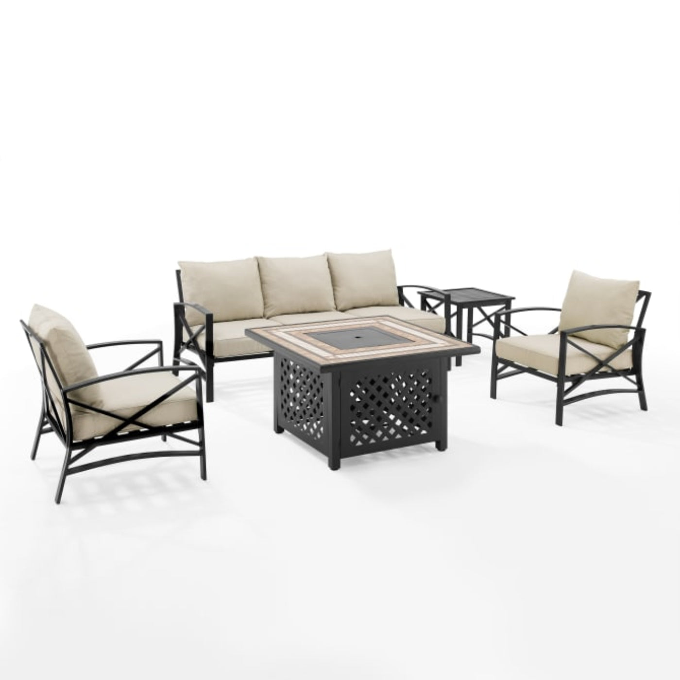 Crosley Kaplan 147 Inch 5pc Outdoor Metal Sofa Set W/Fire Table - KO60034