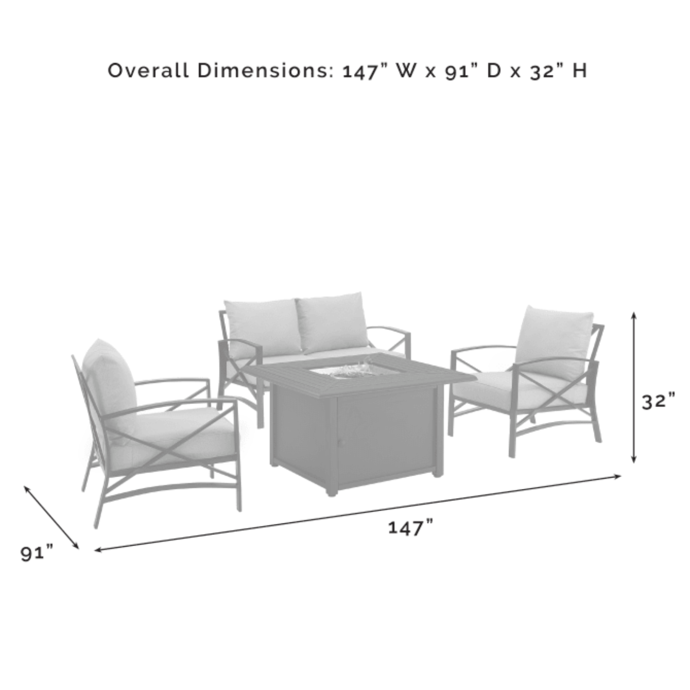 Crosley Kaplan 147 Inch 4pc Outdoor Metal Conversation Set W/Fire Table - KO60037BZ