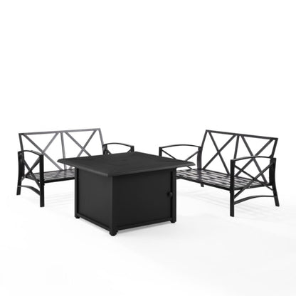 Crosley Kaplan 91 Inch 3pc Outdoor Metal Conversation Set W/Fire Table  -KO60038BZ