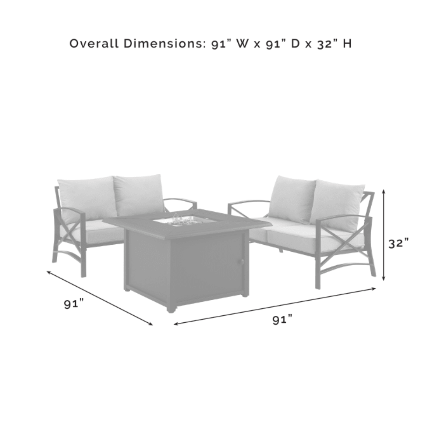 Crosley Kaplan 91 Inch 3pc Outdoor Metal Conversation Set W/Fire Table  -KO60038BZ