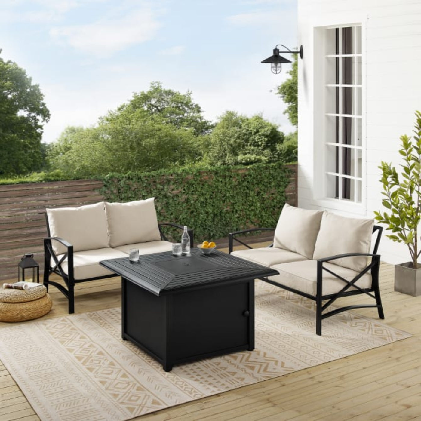 Crosley Kaplan 91 Inch 3pc Outdoor Metal Conversation Set W/Fire Table  -KO60038BZ
