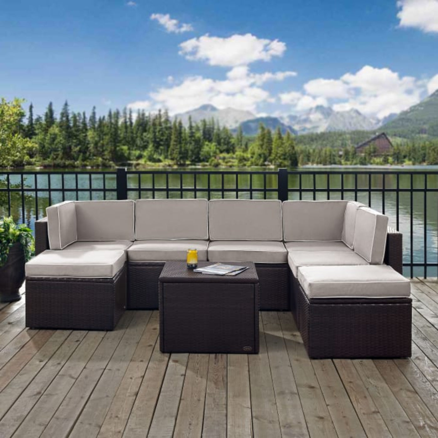 Crosley Palm Harbor 99 Inch 8pc Outdoor Wicker Sectional Set - KO70008BR
