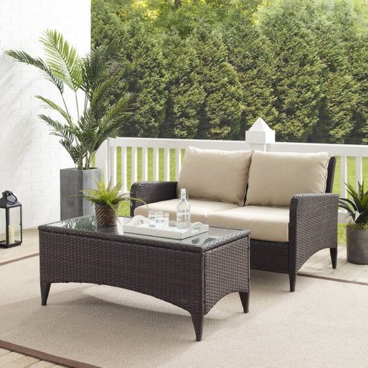 Crosley Kiawah 60 Inch 2pc Outdoor Wicker Conversation Set - KO70029BR