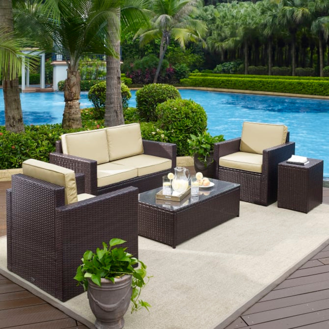 Crosley Palm Harbor 130.50 Inch 5pc Outdoor Wicker Conversation Set - KO70053BR
