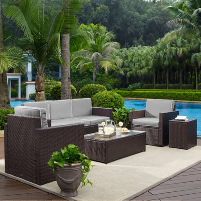 Crosley Palm Harbor 130.50 Inch 5pc Outdoor Wicker Sofa Set - KO70054BR