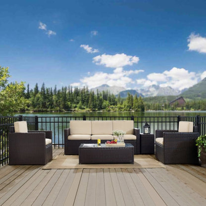 Crosley Palm Harbor 130.50 Inch 5pc Outdoor Wicker Sofa Set - KO70054BR