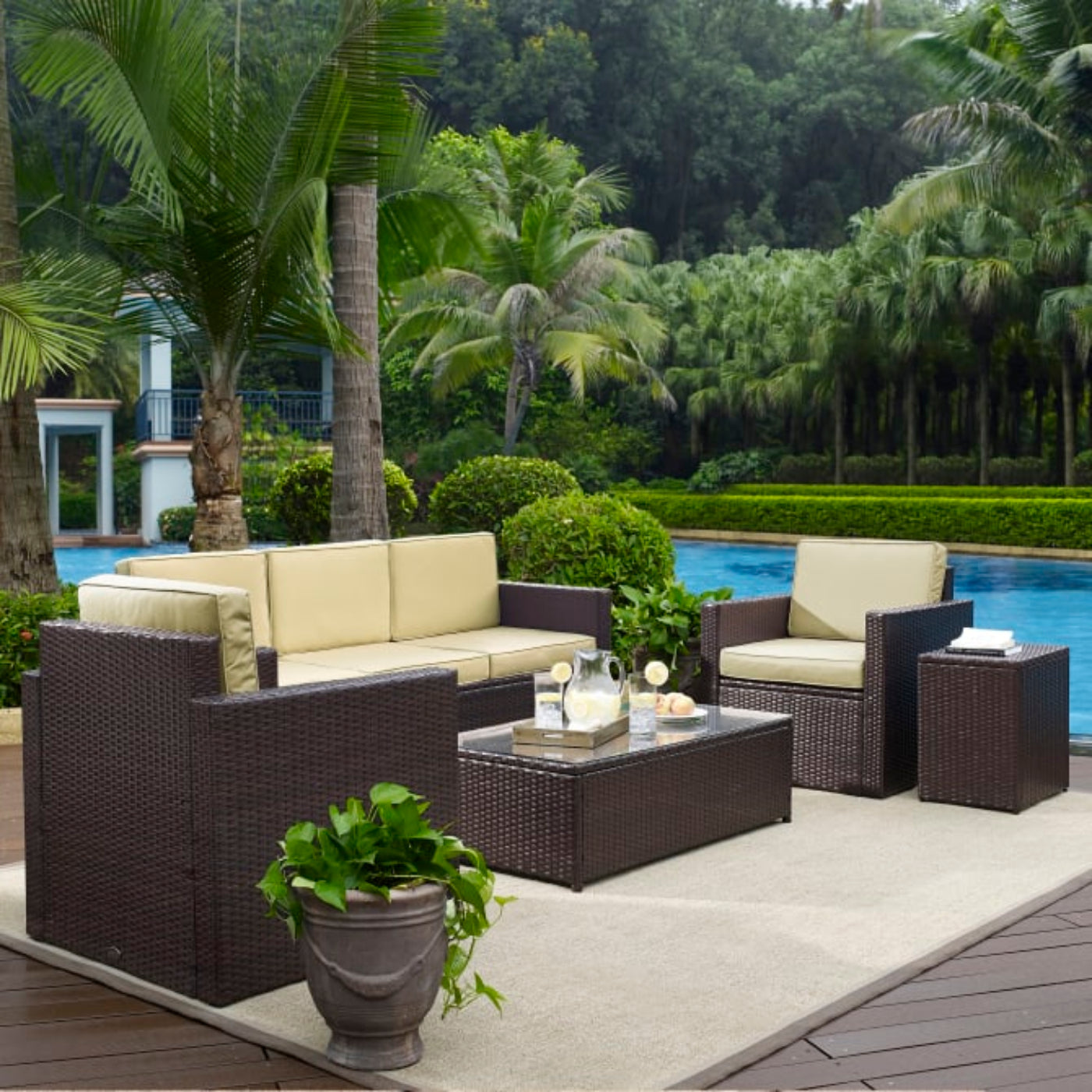 Crosley Palm Harbor 130.50 Inch 5pc Outdoor Wicker Sofa Set - KO70054BR