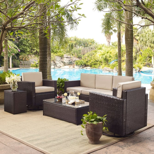 Crosley Palm Harbor 128 Inch 5pc Outdoor Wicker Sofa Set - KO70057BR