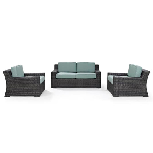 Crosley Beaufort 158 Inch 3pc Outdoor Wicker Conversation Set Mist - KO70098BR