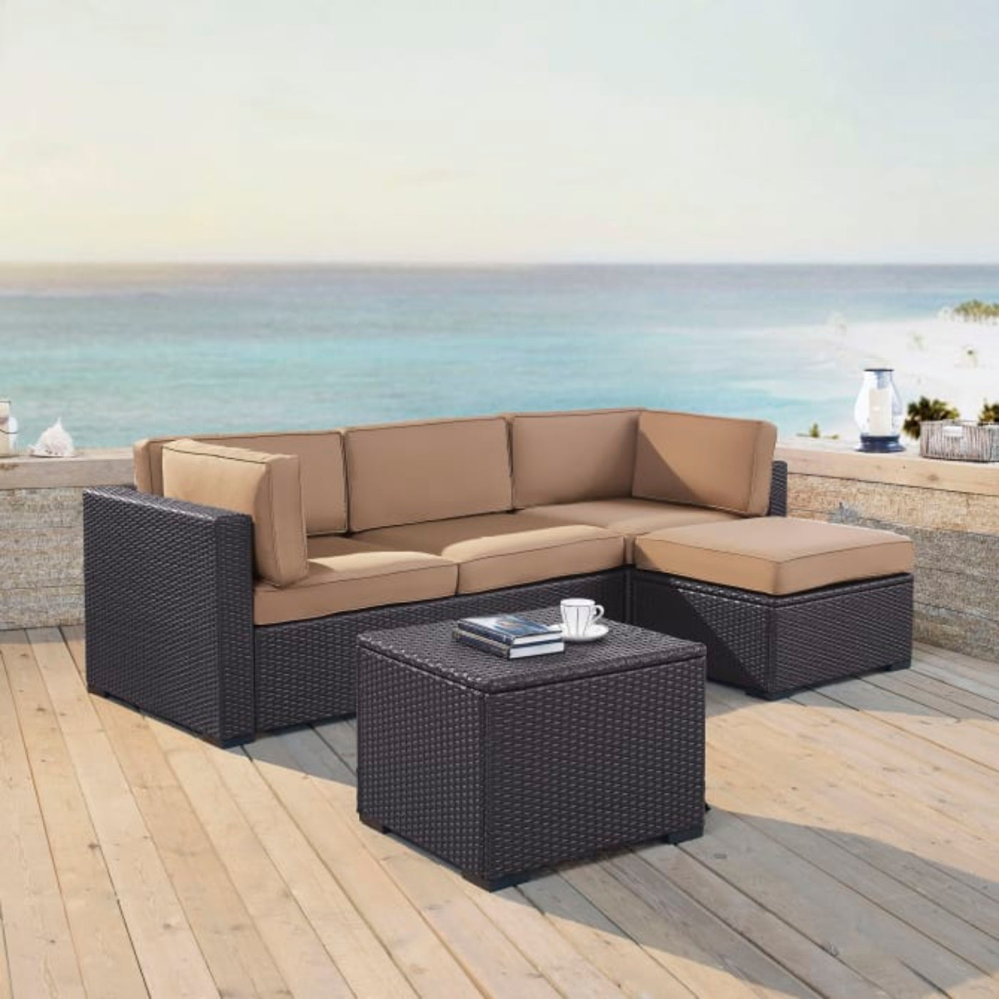 Crosley Biscayne 95.50 Inch 4pc Outdoor Wicker Sectional Set - KO70105BR