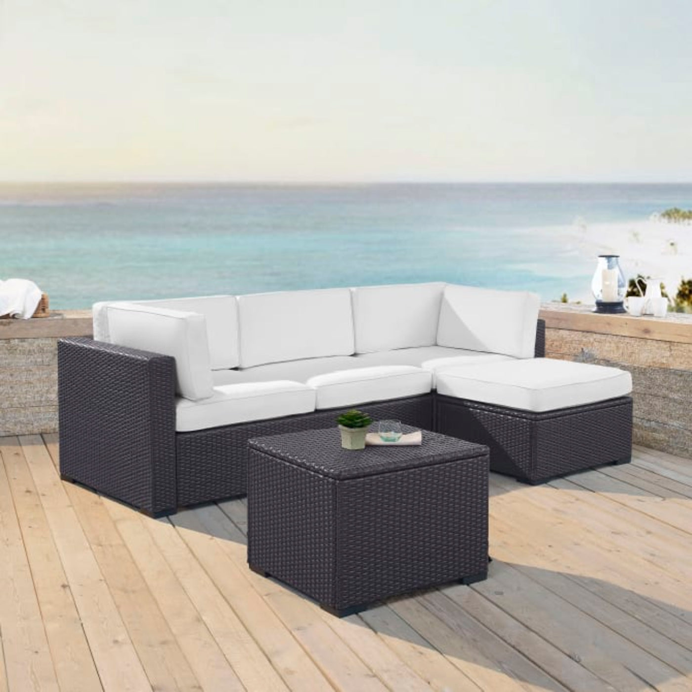 Crosley Biscayne 95.50 Inch 4pc Outdoor Wicker Sectional Set - KO70105BR
