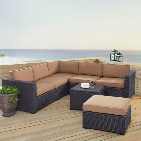 Crosley Biscayne 95.50 Inch 5pc Outdoor Wicker Sectional Set - KO70106BR