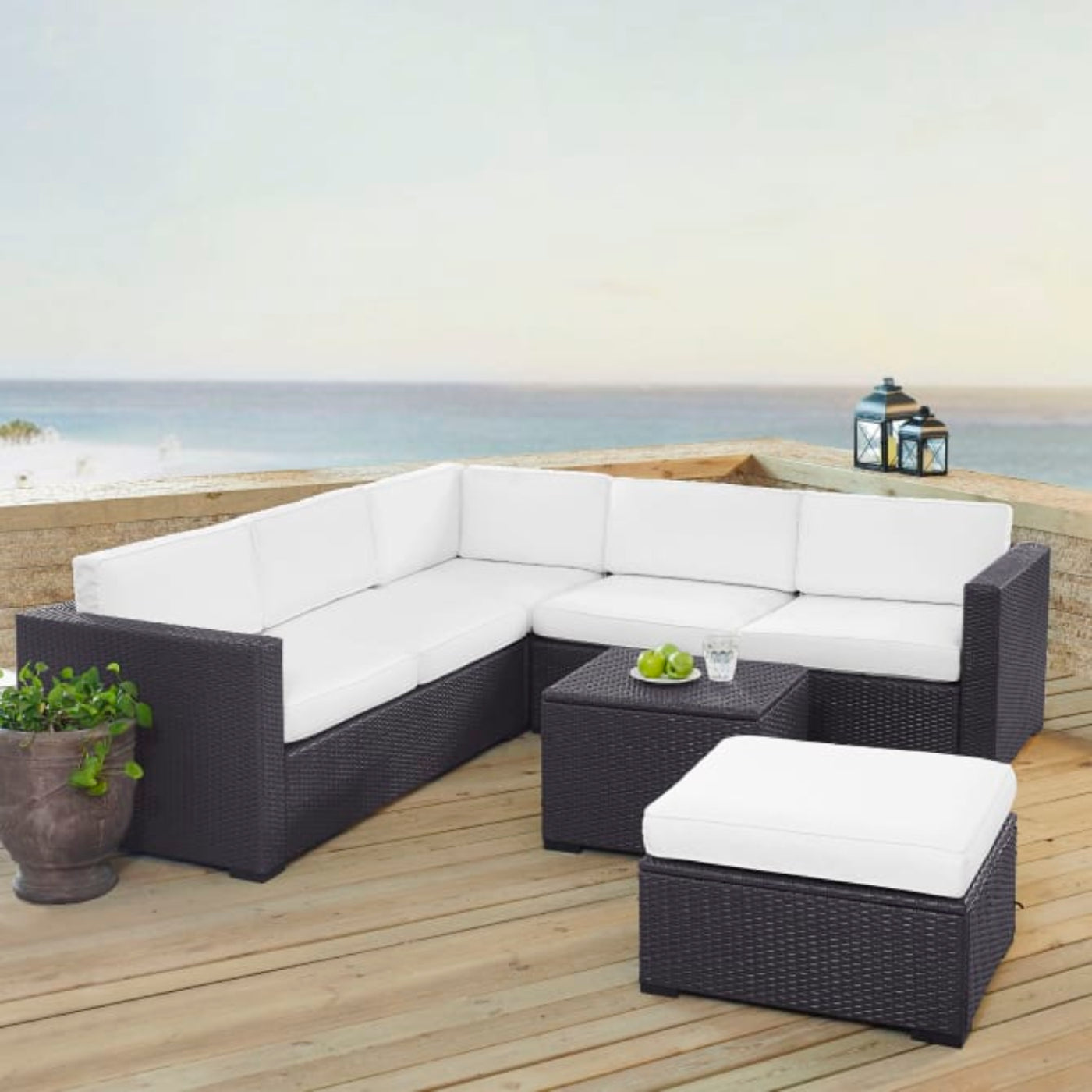 Crosley Biscayne 95.50 Inch 5pc Outdoor Wicker Sectional Set - KO70106BR