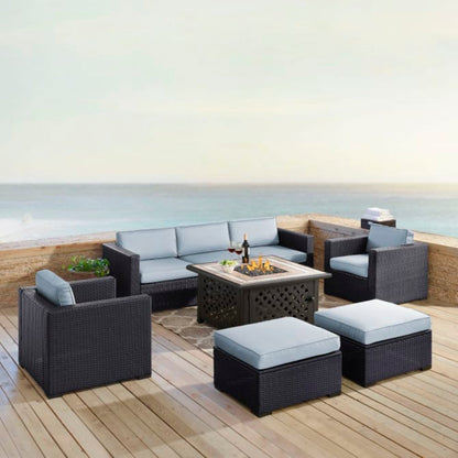 Crosley Biscayne 150.75 Inch 7pc Outdoor Wicker Sectional Set W/Fire Table - KO70116BR