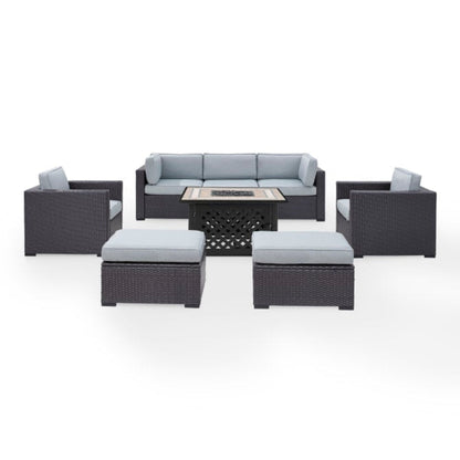 Crosley Biscayne 150.75 Inch 7pc Outdoor Wicker Sectional Set W/Fire Table - KO70116BR
