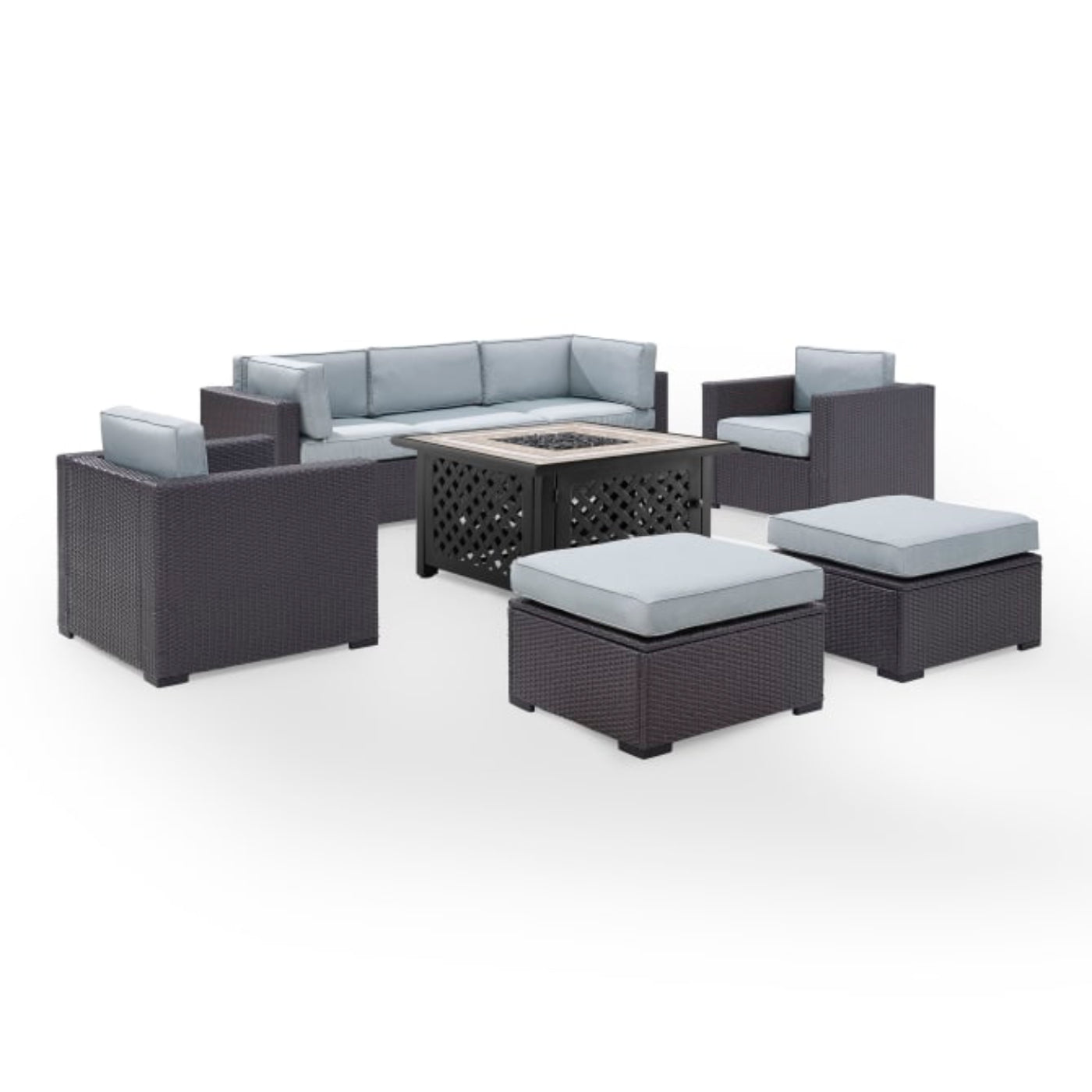 Crosley Biscayne 150.75 Inch 7pc Outdoor Wicker Sectional Set W/Fire Table - KO70116BR