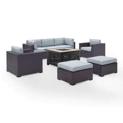 Crosley Biscayne 150.75 Inch 7pc Outdoor Wicker Sectional Set W/Fire Table - KO70116BR