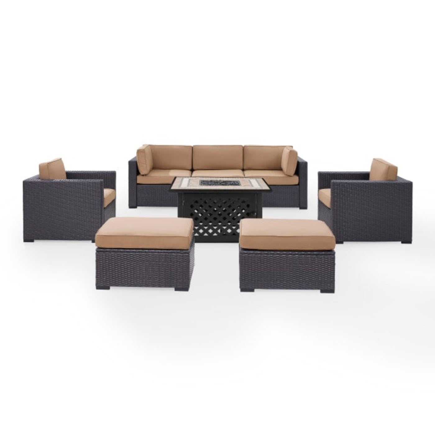 Crosley Biscayne 150.75 Inch 7pc Outdoor Wicker Sectional Set W/Fire Table - KO70116BR