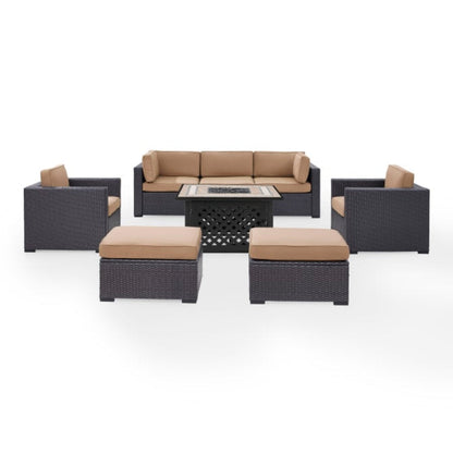 Crosley Biscayne 150.75 Inch 7pc Outdoor Wicker Sectional Set W/Fire Table - KO70116BR