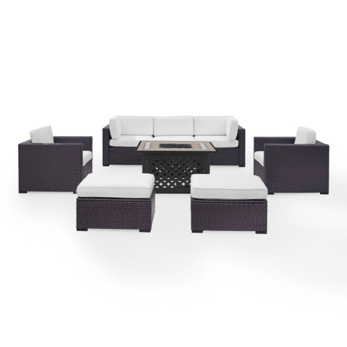 Crosley Biscayne 150.75 Inch 7pc Outdoor Wicker Sectional Set W/Fire Table - KO70116BR