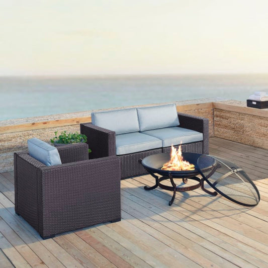 Crosley Biscayne 113.75 Inch 4pc Outdoor Wicker Conversation Set W/Fire Pit - KO70119BR