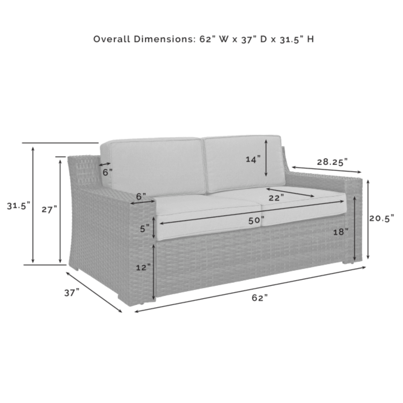 Crosley Beaufort 158 Inch 5pc Outdoor Wicker Conversation Set Mist - KO70123BR-MI