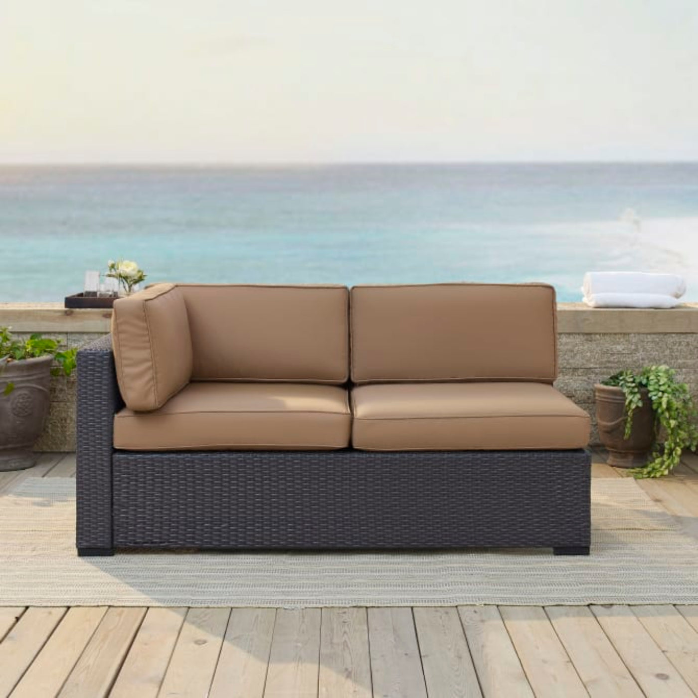 Crosley Biscayne 62.25 Inch Outdoor Wicker Sectional Loveseat - KO70129BR