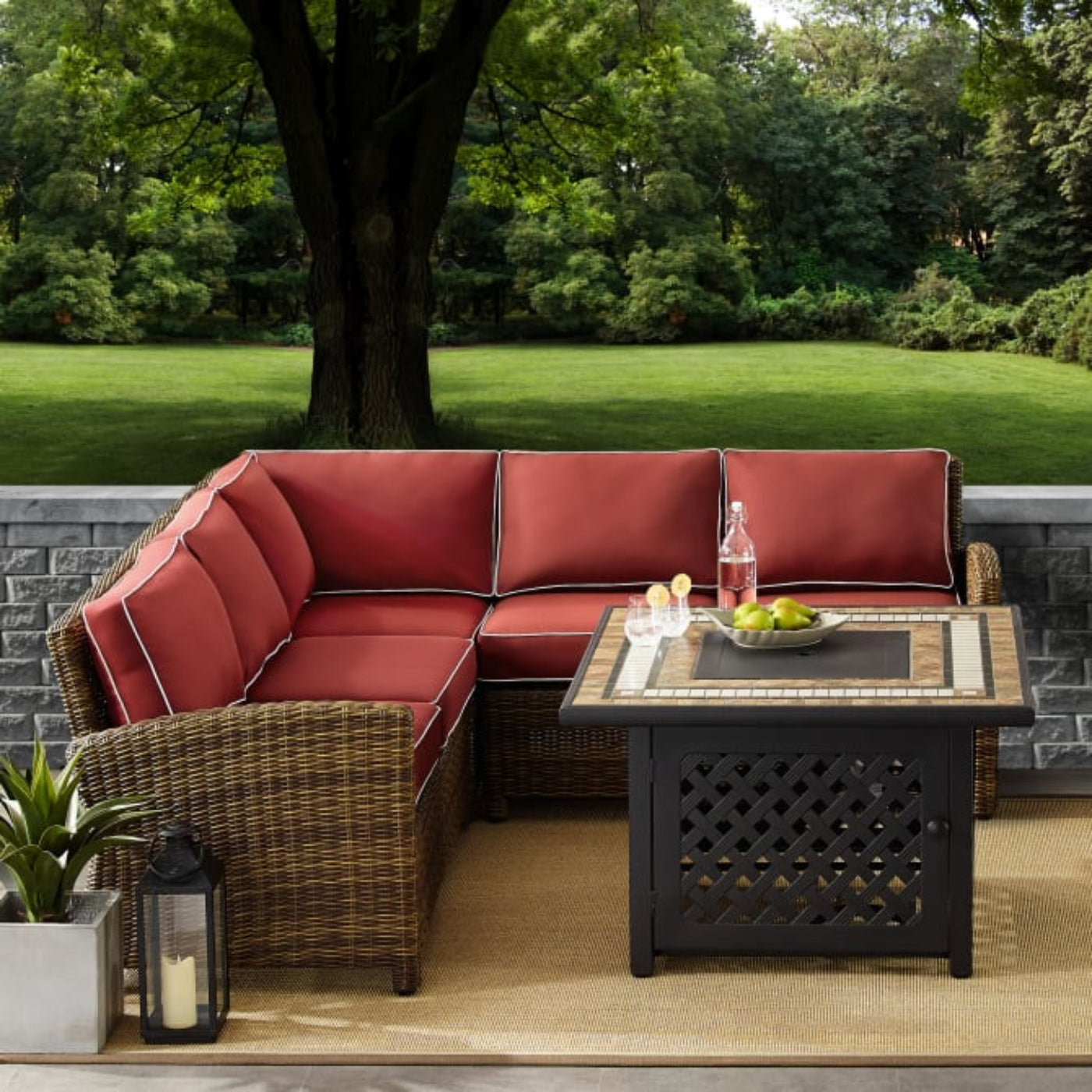 Crosley Bradenton 4pc Outdoor Wicker Sectional Set W/Fire Table - KO70157