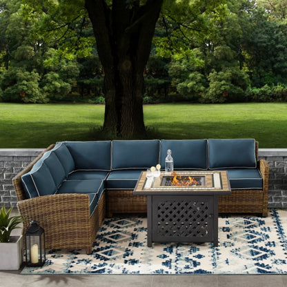 Crosley Bradenton 5pc Outdoor Wicker Sectional Set W/Fire Table - KO70158