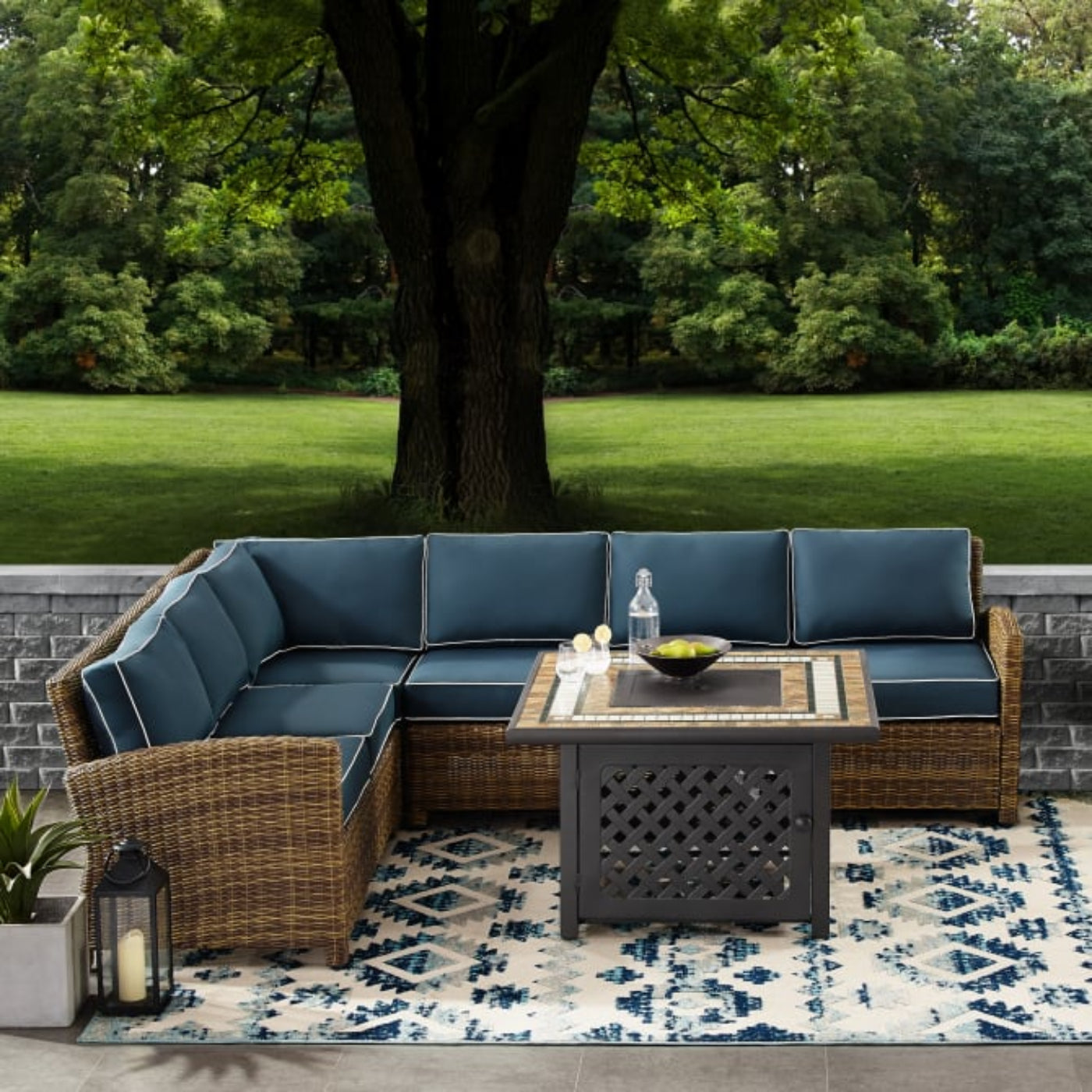 Crosley Bradenton 5pc Outdoor Wicker Sectional Set W/Fire Table - KO70158