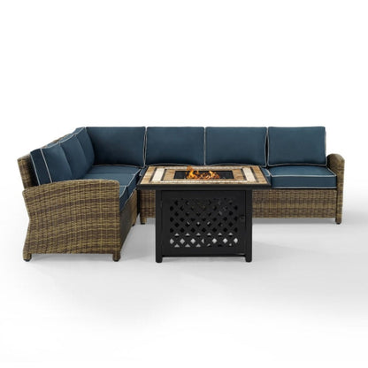 Crosley Bradenton 5pc Outdoor Wicker Sectional Set W/Fire Table - KO70158