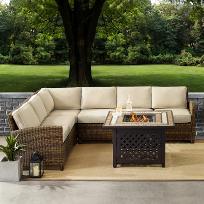Crosley Bradenton 5pc Outdoor Wicker Sectional Set W/Fire Table - KO70158