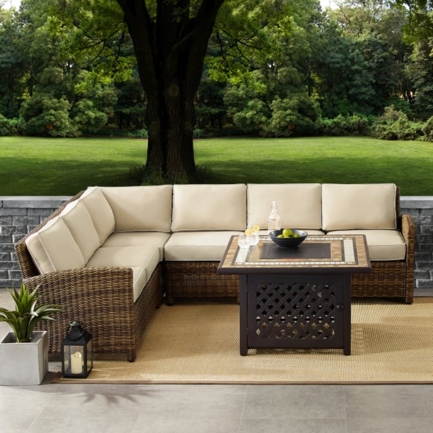 Crosley Bradenton 5pc Outdoor Wicker Sectional Set W/Fire Table - KO70158