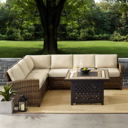 Crosley Bradenton 5pc Outdoor Wicker Sectional Set W/Fire Table - KO70158