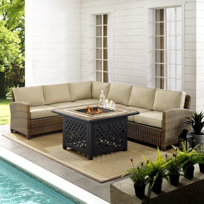 Crosley Bradenton 5pc Outdoor Wicker Sectional Set W/Fire Table - KO70158