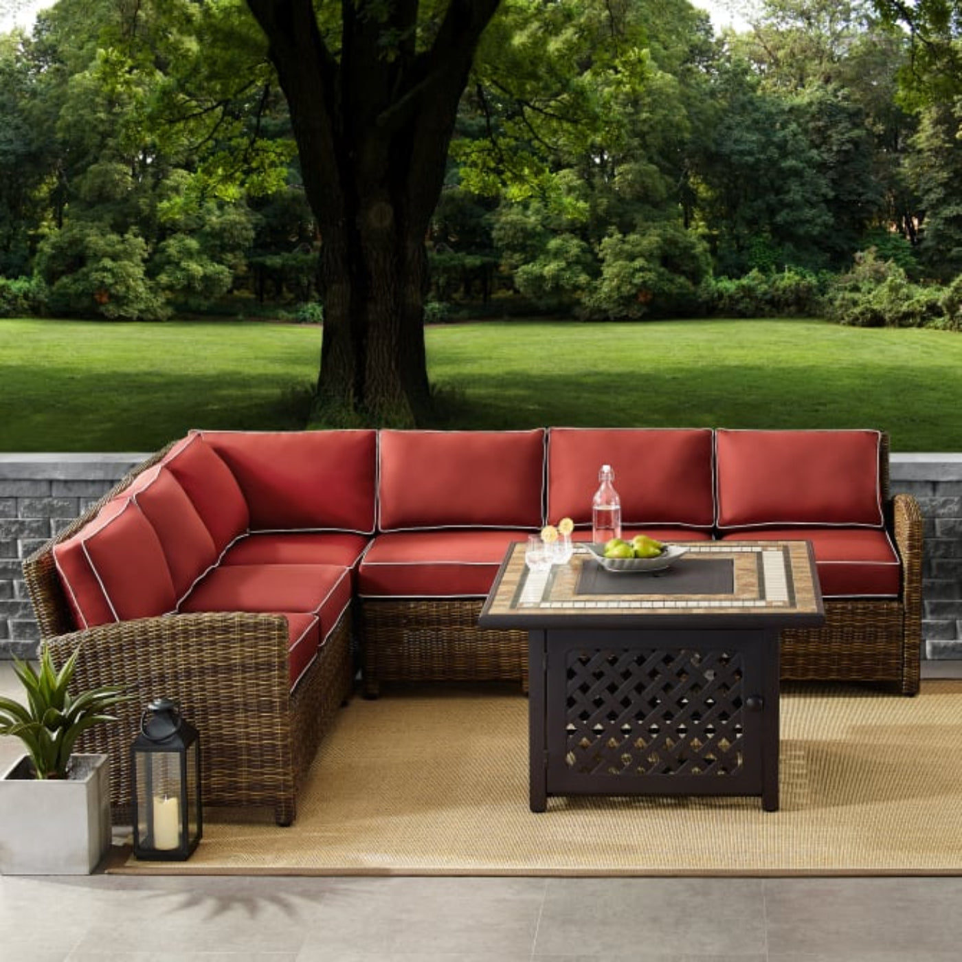 Crosley Bradenton 5pc Outdoor Wicker Sectional Set W/Fire Table - KO70158
