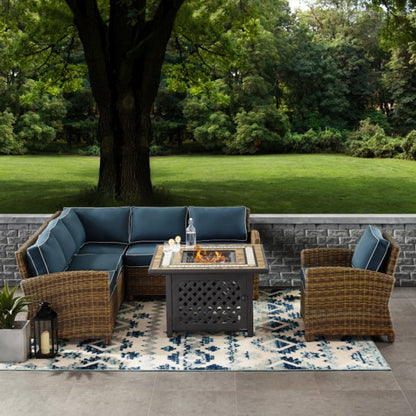 Crosley Bradenton 5pc Outdoor Wicker Sectional Set W/Fire Table - KO70159