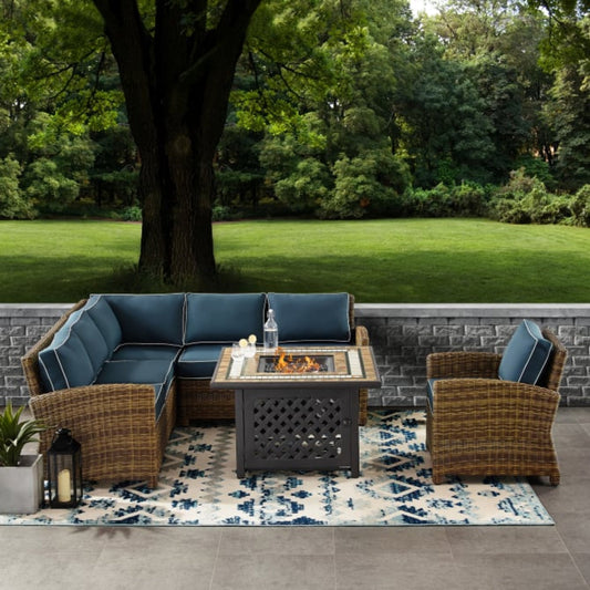 Crosley Bradenton 5pc Outdoor Wicker Sectional Set W/Fire Table - KO70159