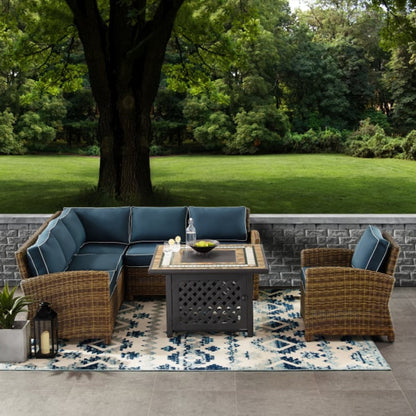 Crosley Bradenton 5pc Outdoor Wicker Sectional Set W/Fire Table - KO70159
