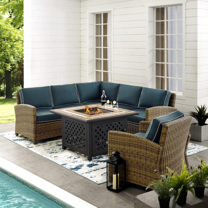 Crosley Bradenton 5pc Outdoor Wicker Sectional Set W/Fire Table - KO70159
