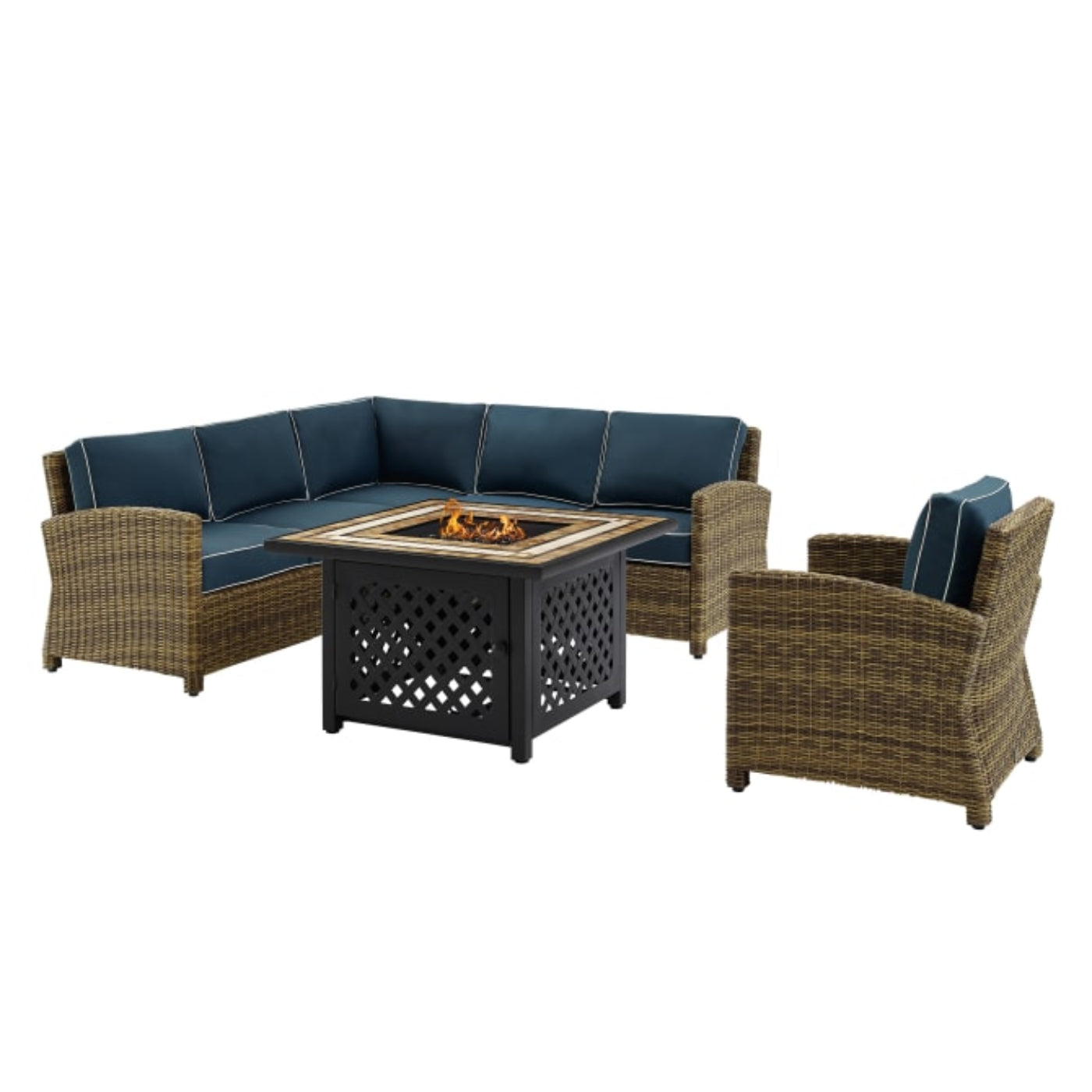 Crosley Bradenton 5pc Outdoor Wicker Sectional Set W/Fire Table - KO70159
