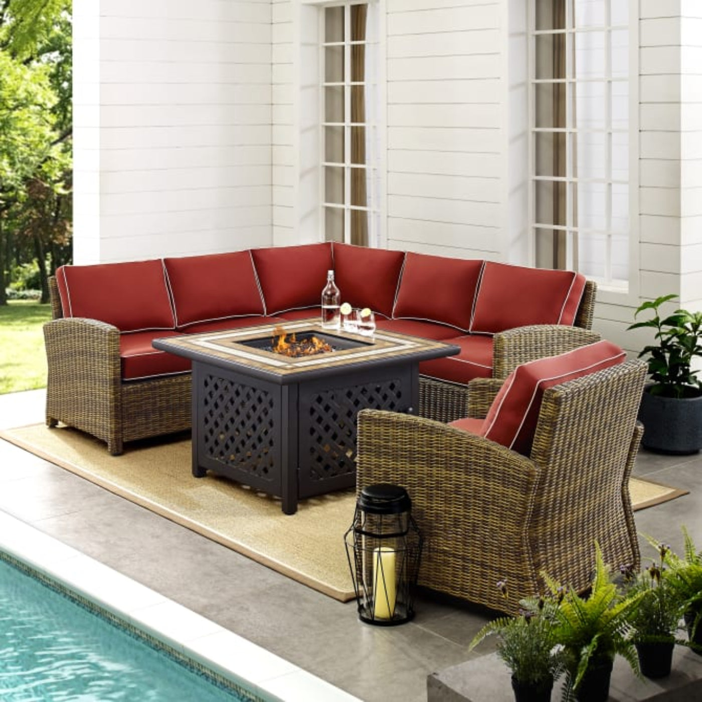 Crosley Bradenton 5pc Outdoor Wicker Sectional Set W/Fire Table - KO70159