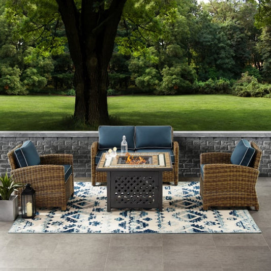 Crosley Bradenton 4pc Outdoor Wicker Conversation Set W/Fire Table