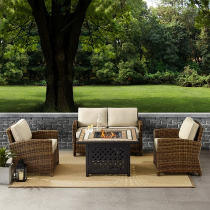 Crosley Bradenton 4pc Outdoor Wicker Conversation Set W/Fire Table