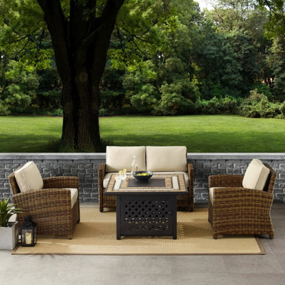 Crosley Bradenton 4pc Outdoor Wicker Conversation Set W/Fire Table