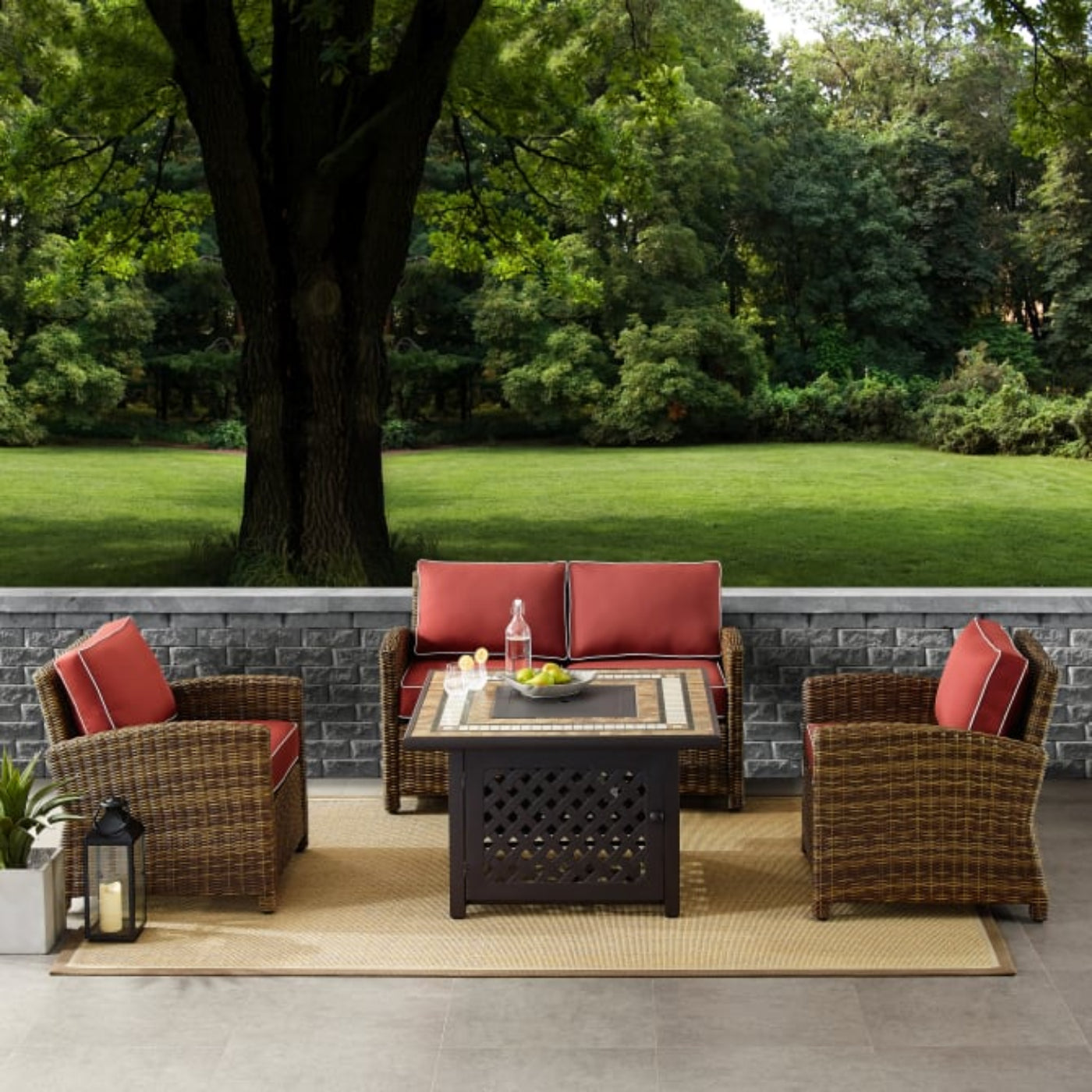 Crosley Bradenton 4pc Outdoor Wicker Conversation Set W/Fire Table